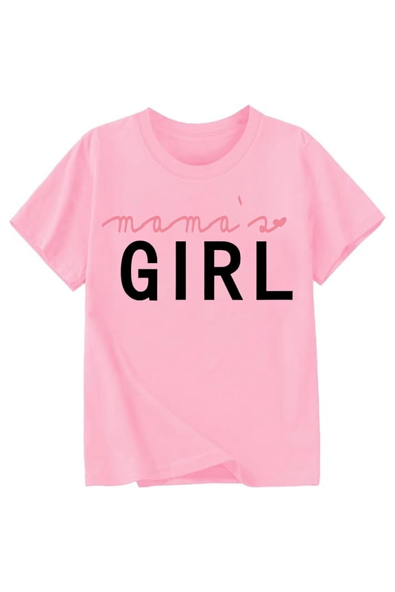 Toddler T Shirts Girls Letter Print Crew Neck Back To School Short Sleeve T Shirts Cotton Gentleman Tops Preppy Girls Summer Tops T-Shirts, 6-7 Years, Pink