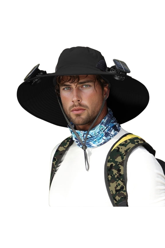 USB Charging Detachable Solar Charging Fan Embedded Large Brimmed Hat Summer Outdoor Sun Hat Men's Hiking And Fishing Hat