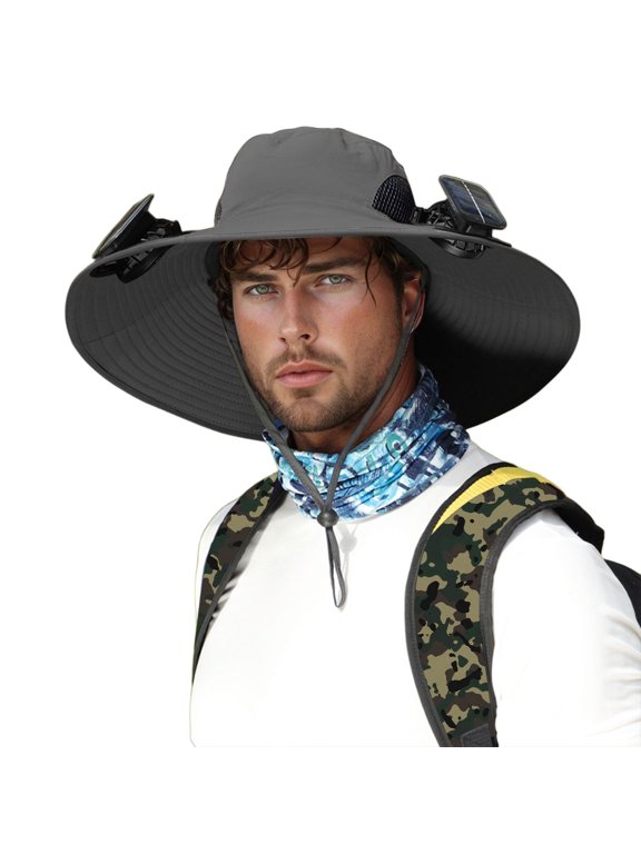 USB Charging Detachable Solar Charging Fan Embedded Large Brimmed Hat Summer Outdoor Sun Hat Men's Hiking And Fishing Hat