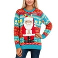 thumbnail image 1 of YAYUBA Christmas Sweatshirts Women Colorful Christmas Santa Print Sweater with Built-in Bottle Holder for Hands Drinking With Holiday Beer Print, 1 of 9