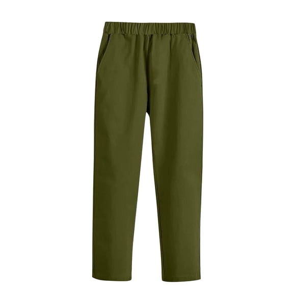 YAYUBA Uniform Pants for Girls Elastic Waist Straight Twill Pants Flat Front Comfortable Stretch Chino Pants Preppy Back To School Clothes for Girls, Green