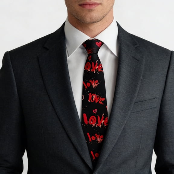 YAYUBA Valentines Day Gifts: Men's Heart Necktie Tie Holiday Party Valentines Day Ties Mens Red Valentine's Heart Necktie Formal Business Groomsmen Necktie for Wedding
