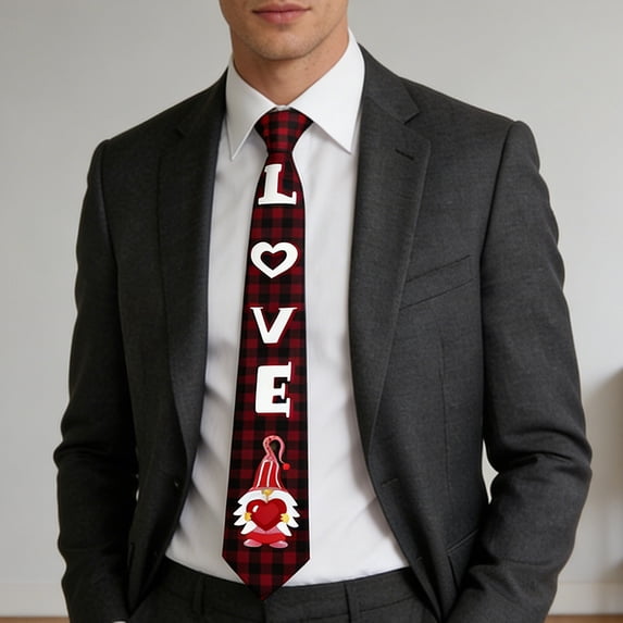 YAYUBA Valentines Gifts for Him: Men's Heart Necktie Tie Holiday Party Valentines Day Ties Mens Red Valentine's Heart Necktie Formal Business Groomsmen Necktie for Wedding