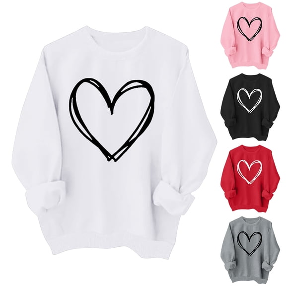 YAYUBA Valentines Sweatshirts for Women Love Heart Graphic Pullover Crewneck Long Sleeve Tops Valentine's Day Sweatshirt