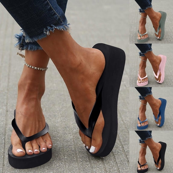 YAYUBA Walking Sandals Black,Women's Ladies Platform Wedges Bohemian Beach Shoes Slippers Sandals