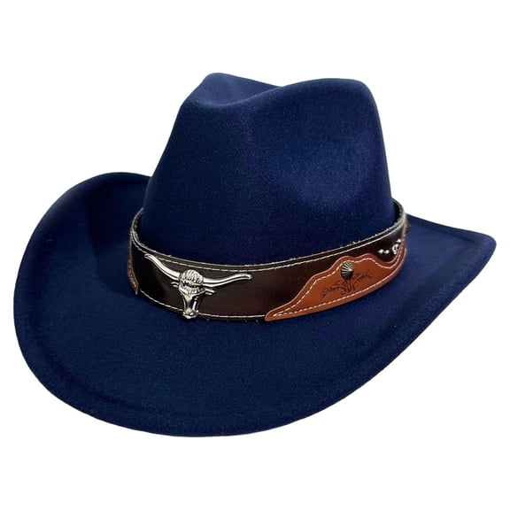 YAYUBA Western Cowboy Hat for Men and Women - Elegant Suede Panama Hat Adjustable Soft Cowgirl Hat for Outdoor Activities with Wide Edge,Navy