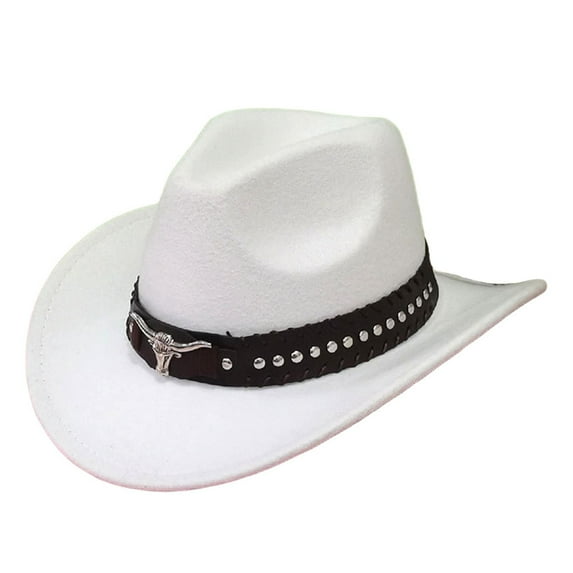YAYUBA Western Cowboy Hat for Men and Women - Elegant Suede Panama Hat Adjustable Soft Cowgirl Hat for Outdoor Activities with Wide Edge,White