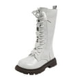 thumbnail image 1 of YAYUBA White Girls Lace Up Riding Boots Mid Calf Combat Boots PU Leather Side Zipper Punk Goth Boot for 9-9.5 Years, 1 of 9