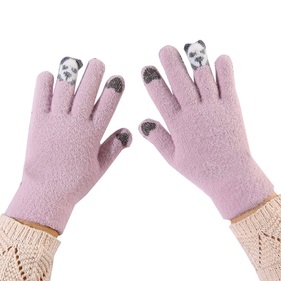 YAYUBA White Gloves,Cute Panda Winter Knitted Touchscreen Gloves Five Finger Thermal Mittens Windproof Cold Weather for Outdoor Activities,Purple