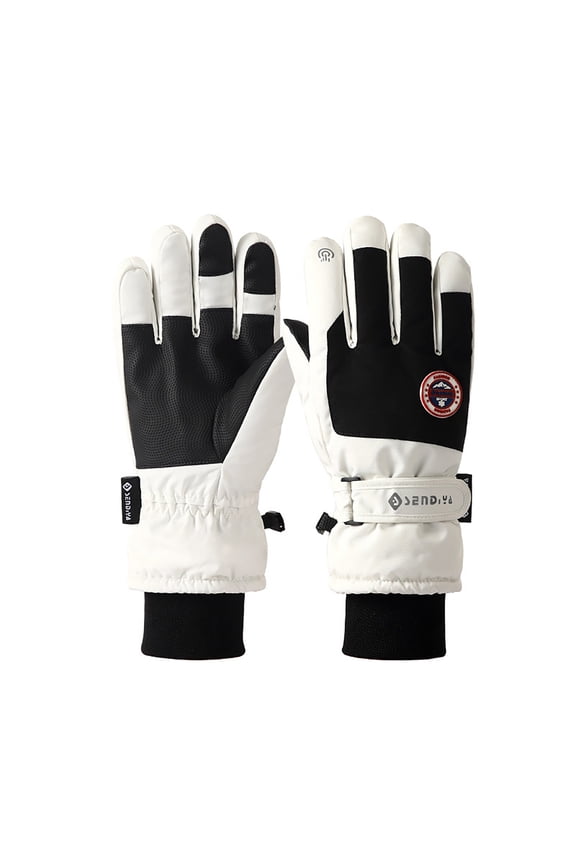 White Gloves,Winter Thermal Ski Mittens with Touchscreen Fingers Insulated Cold Weather Sports Gloves for Outdoor Adventures,White