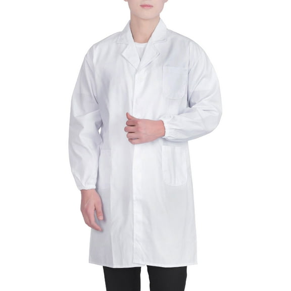 YAYUBA White Lab Coat Women ,Button Down Cotton Blend Long Medical Coat,White Long Sleeve Unisex Science Chemistry Lab Coat,White,XXXXL