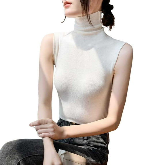 YAYUBA White Women’s Mock Neck Tops Sleeveless Turtleneck Tank Tops Pullover Knit Slim Fit Casual Sweater Vest Size XXL
