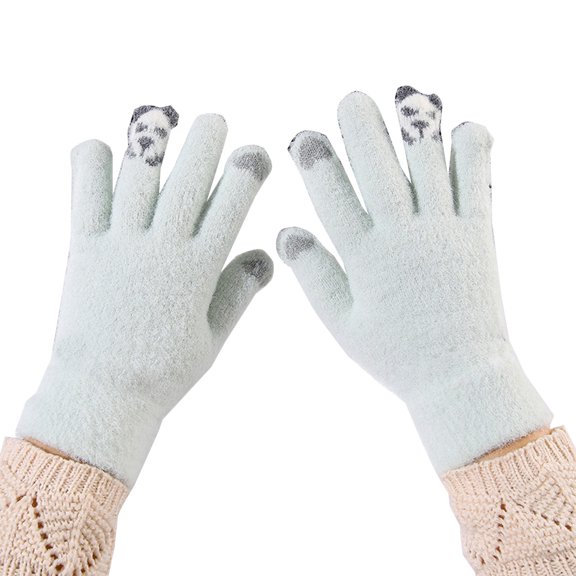 YAYUBA Winter Gloves Men,Cute Panda Winter Knitted Touchscreen Gloves Five Finger Thermal Mittens Windproof Cold Weather for Outdoor Activities,Sky Blue