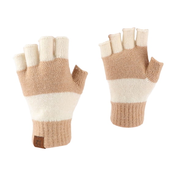 YAYUBA Winter Gloves Men,Winter Thermal Fingerless Mittens for Outdoor Activities Cold Weather Knitted Half Finger Design Warm Touchscreen Compatible Gloves,Beige