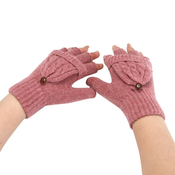 YAYUBA Winter Work Gloves,Winter Fashion Knit Mittens with Flip Finger Covers for Warmth and Style in Cold Weather Activities and Outdoor Use,Pink