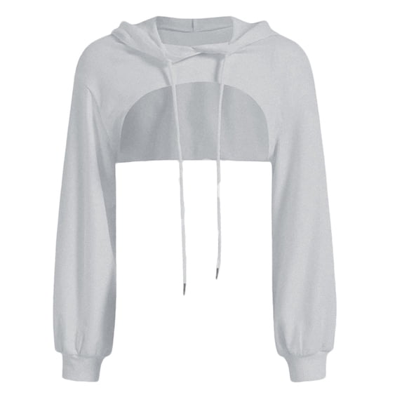 YAYUBA Women Long Sleeve Cropped Super Crop Top Hoodies Sweatshirt Aesthetic Punk Hip Hop Dance Size M, Grey