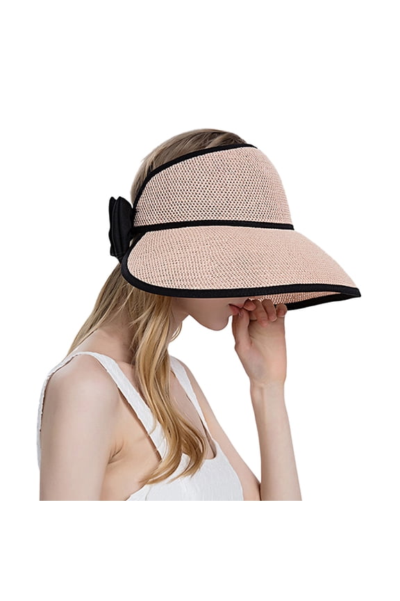 Women Outdoor Sunscreen Sun Hat All Match Tethered Double Sided Large Brimmed Sun Hat,Pink