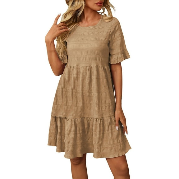 YAYUBA Women'S Clothing Women Dresses Polka Dot Flounce Hem Smock Dress A Line Flowy Dresses