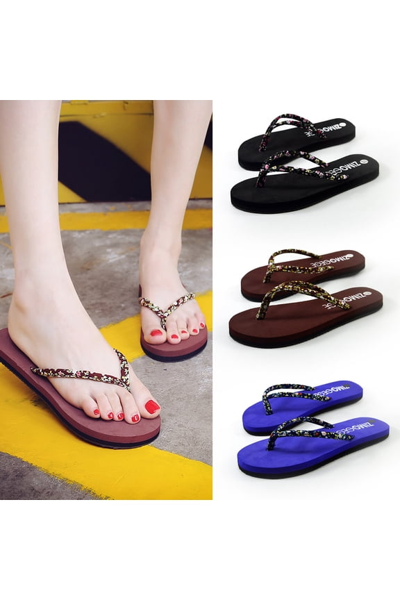 Women'S Sandals Black,Women Summer Fashion Floral Sponge Cake -resistant Flip-flops Sandals Shoes