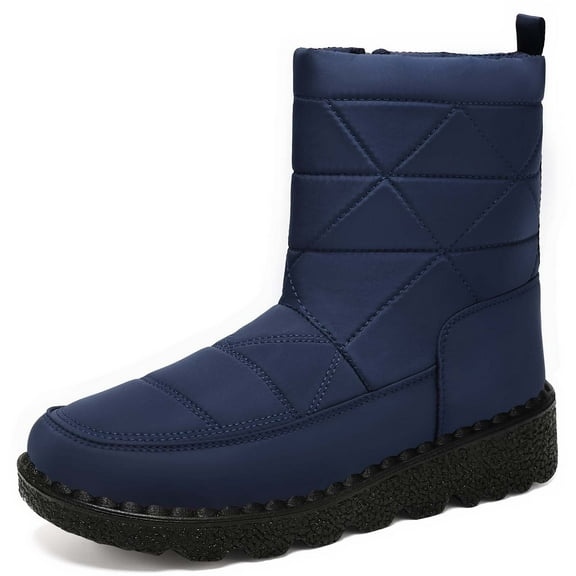YAYUBA Women'S Snow Boots Blue Women's Winter Mid Calf Boots with Insulated Comfort and Traction Sole Design for Cold Weather