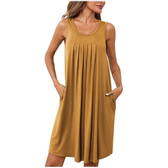 YAYUBA Women'S Solid Color Backless Cami Dress Ladies Fashion Casual Loose Solid Color With Pocket Floral Travel Summer Dress