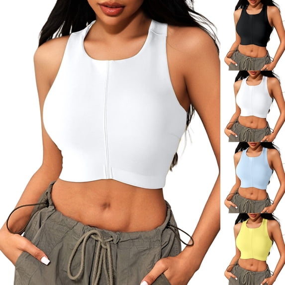 YAYUBA Women'S Tank Tops Shockproof Gathered Sports Bra for Women Contrast Color Fitness Bra Racer Back Outer Wear Yoga Vest 2026 Summer Casual Basic Workout Clothes
