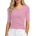 thumbnail image 1 of YAYUBA Women's 1/2 Sleeve Tops Half Length Sleeve Cotton Crewneck T Shirts Slim Fit Casual Elbow Summer Basic Tees, 1 of 4