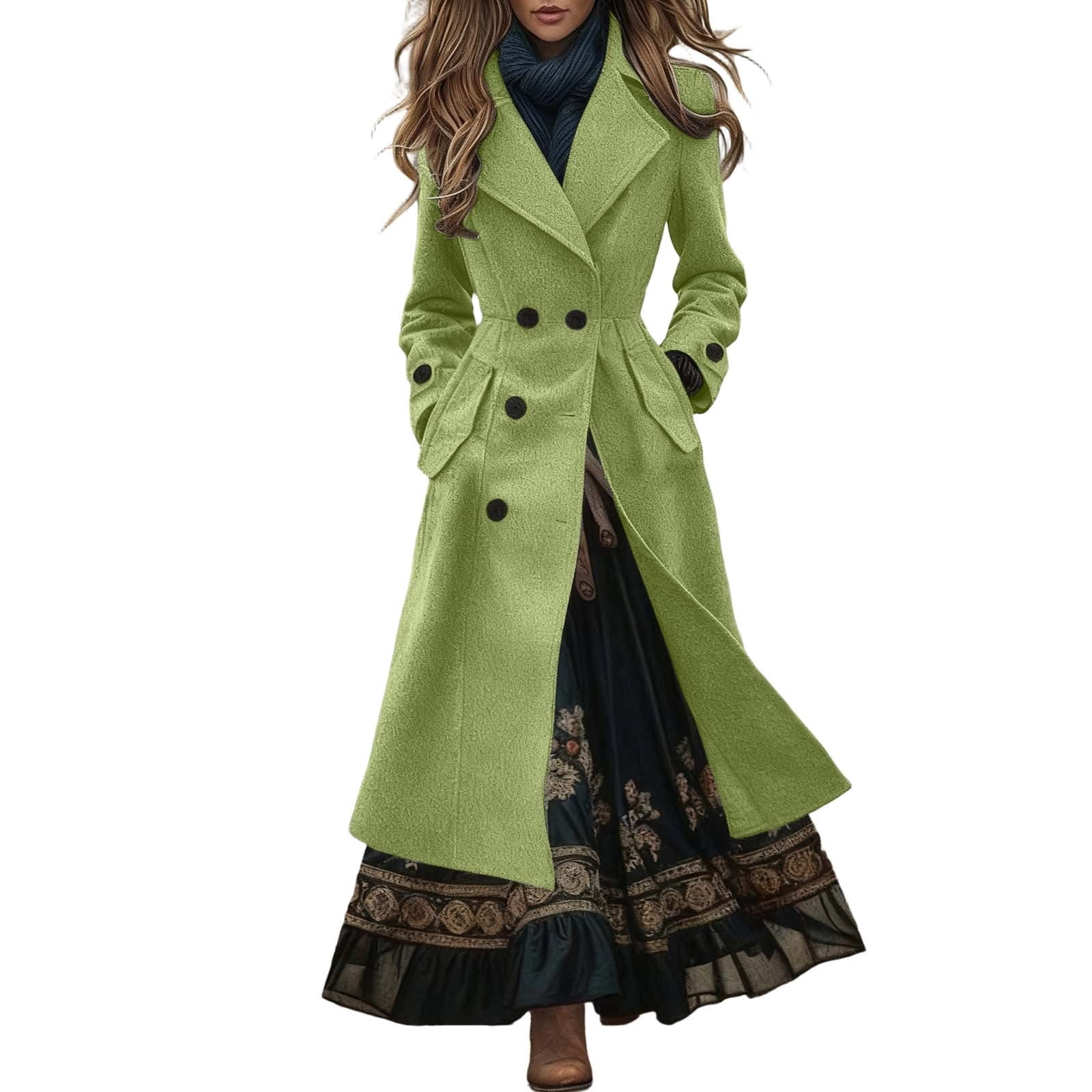 YAYUBA Women's Business Casual Notch Lapel Wool Coat Double Breasted ...