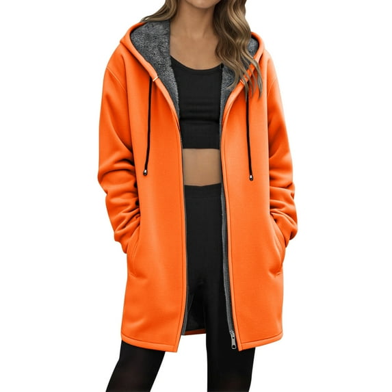 YAYUBA Women's Fleece Zip Up Hoodie Warm and Cozy Sherpa Lined Sweatshirt Winter Hoodie Jackets for Women with Pockets With Pocket,Orange,XL