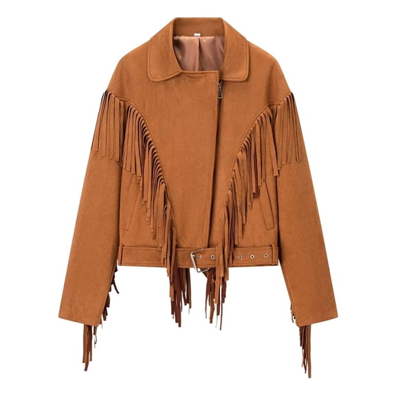 YAYUBA Women's Fringe Suede Leather Jackets Fall Fashion Tassel Motorcycle Cropped Coats