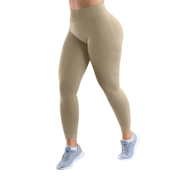 YAYUBA Women's Leggings High Waisted Warm Leggings for Women Women's Yoga Pants Casual Lounge Plus Size Yoga Pants Tummy Control Workout Running,Khaki,L