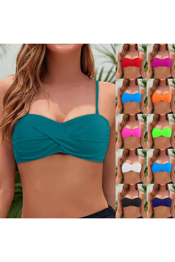 Women's Push Up V Neck Bikini Tops Criss Cross Back Padded Bathing Suit Top Beach Vacation 2026