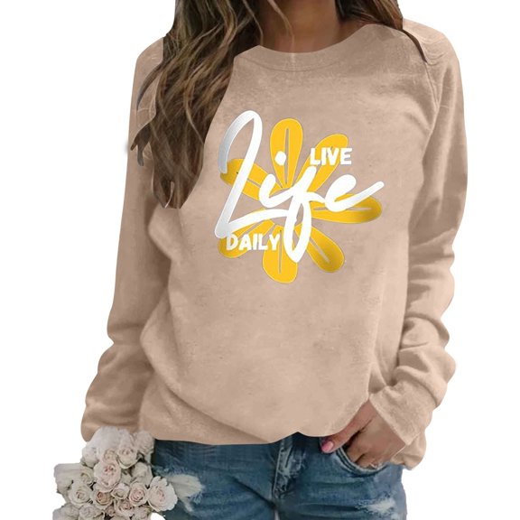 YAYUBA Women's Sweatshirt with Daisy Pattern, Soft Crew Neck Pullover, Cotton Casual Floral Shirt, Comfortable Women's Top,M