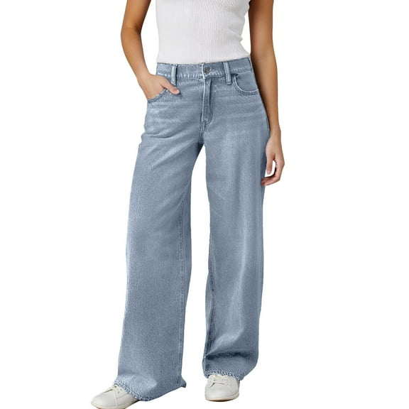 YAYUBA Women's Wide Leg Jeans High Waisted Straight Leg Stretchy Denim Pants Low Stretch Straight-Fit Jean with Pockets