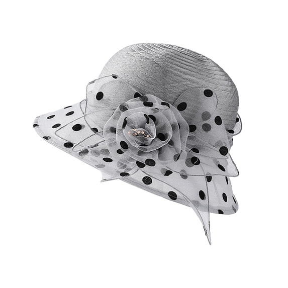 YAYUBA Womens Dress Hat Wide Leaf Flower Bridal Shower Hat Sun Hats Beach Hat,Grey