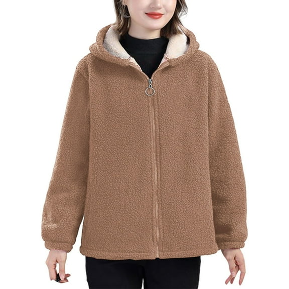 YAYUBA Womens Fuzzy Sherpa Fleece Jacket Zip Up Oversized Winter Warm Sweatshirt Hoodies Fluffy Jacket Coat,Brown,XXXL
