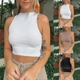thumbnail image 1 of YAYUBA Womens Summer Tops Women's Slim Short Sleeveless T Shirt Yoga Sports Navelless Half High Neck Vest Ribbed Knit Shirt Casual Going Out Top, 1 of 7