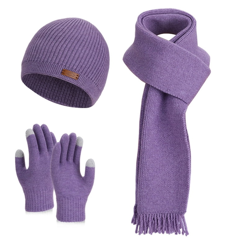 Womens Winter Knit Beanie Gloves Scarf Set Touchscreen Fleece Lined Warm Winter Beanie, Scarf & Gloves Set For Women - Fleece Lined  main image 3