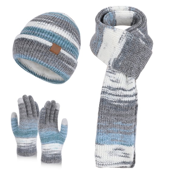 YAYUBA Womens Winter Beanie Scarf Gloves Set, Pom Pom Hat with Warm Lined Long Knit Scarf Touchscreen Gloves for Cold Weather
