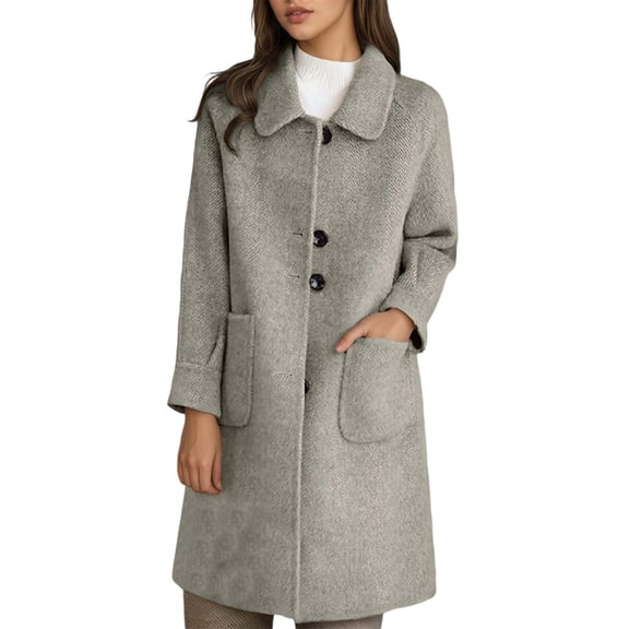 YAYUBA Womens Wool Blend Coat Single Long Trench Coat Elegant Overcoat Long Sleeve Outerwear with Pockets