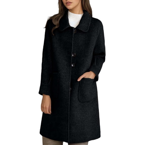YAYUBA Womens Wool Blend Coat Single Long Trench Coat Elegant Overcoat Long Sleeve Outerwear with Pockets