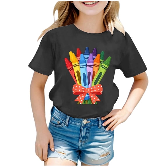 YAYUBA YAYUBA Girls Shirts Crewneck Back To School Short Sleeve T Shirt Fashion Gentleman Tops Preppy Clothes for Girls Size 10-11 Years, Black