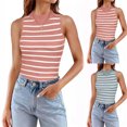 thumbnail image 1 of YAYUBA Yellow Crop Top for Women Women's Sleeveless Ribbed High Neck Slim Fit Striped Tank Top Summer Going Out Clothes Outfits 2026, 1 of 5