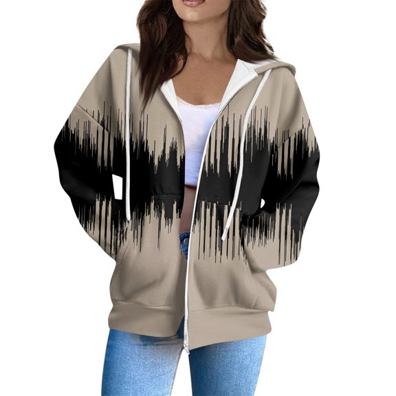 YAYUBA Zip Up Hoodie Women Casual Loose Fit Animal Print Hoodie Ladies Zipper Sweatshirts with Pockets Long Sleeve Thin Casual Hooded Jackets,Brown,S