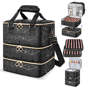 YUYAFN Nail Bag Organizer Case Holds 84 Bottles(15ml/0.5fl.oz) ,3 Layers PU Leather Nail Supplies Storage Organizer Bag,Large Shoulder Strap Nail Polish Holder 