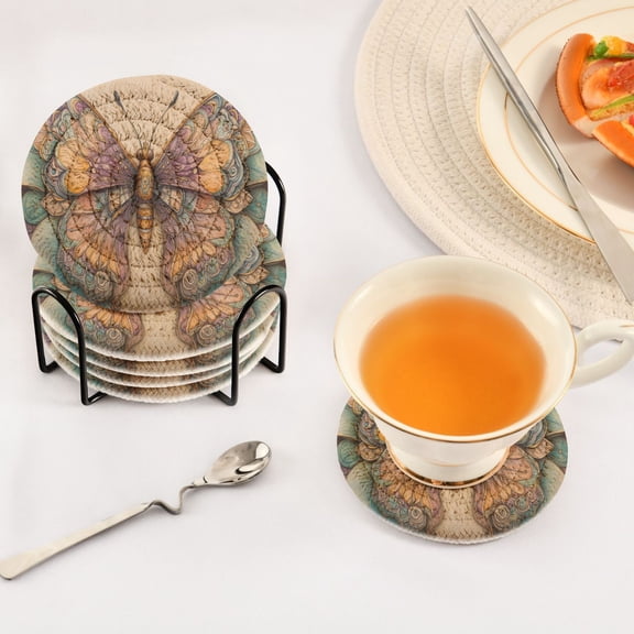 YAZAOO 6Pcs Drink Coasters With Holder 3.94Inch Colorful Abstract Butterfly Creative Coil Coaster Coasters Colors Absorbent Coasters for Drinks Coasters Set Thicken Heat for Home Table