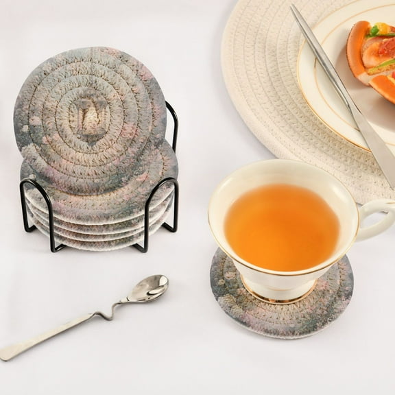 YAZAOO 6Pcs Drink Coasters With Holder 3.94Inch Lantern in Floral Garden Creative Coil Coaster Coasters Colors Absorbent Coasters for Drinks Coasters Set Thicken Heat for Home Table