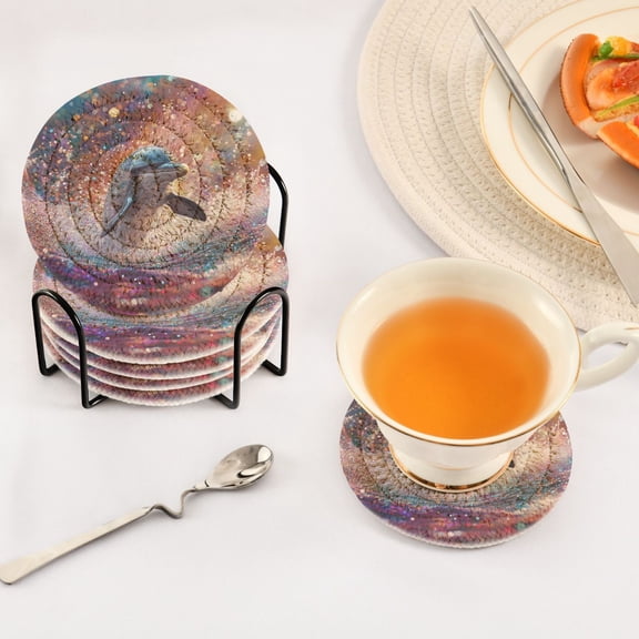 YAZAOO 6Pcs Drink Coasters With Holder 3.94Inch Celestial Dolphin Splash Creative Coil Coaster Coasters Colors Absorbent Coasters for Drinks Coasters Set Thicken Heat for Home Table