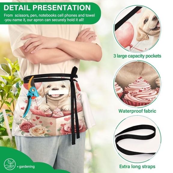 YAZAOO Aprons with Pockets for Server Aprons with 3 Pockets Water Resistant Half Waist Apron Cute Labrador Baby