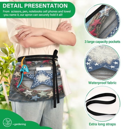 YAZAOO Aprons with Pockets for Server Aprons with 3 Pockets Water Resistant Half Waist Apron Design Stars Pattern